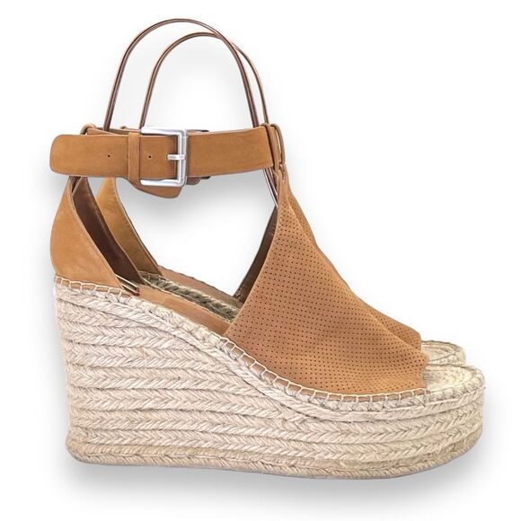 Marc Fisher Annie Perforated Espadrille Platform Wedge Medium Tan Suede Size 11 - Picture 8 of 16